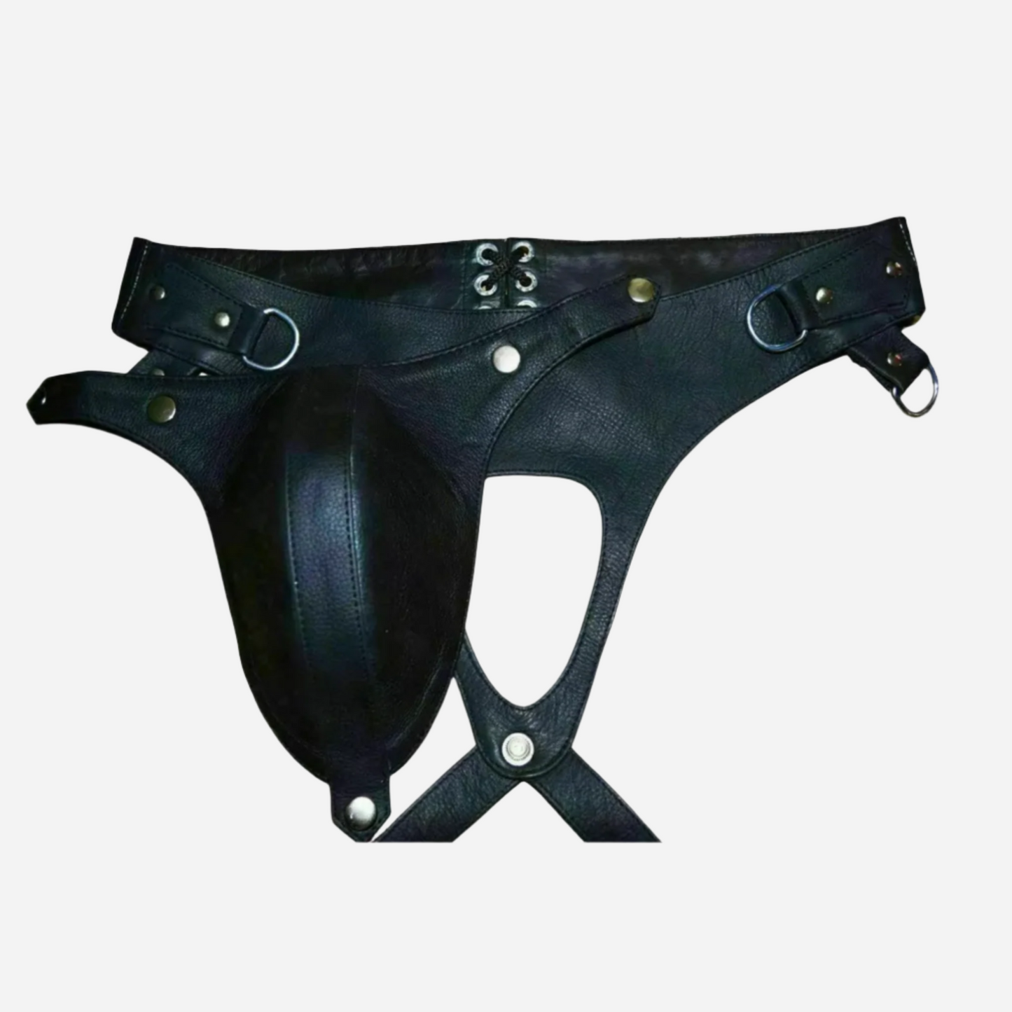 Our Men’s Cod-Piece Jock with a removable pouch, lined with soft leather for ultimate comfort. Featuring a secure back closure, this jock is designed for durability and all-day wear. Explore our collection today for stylish and supportive underwear options!
