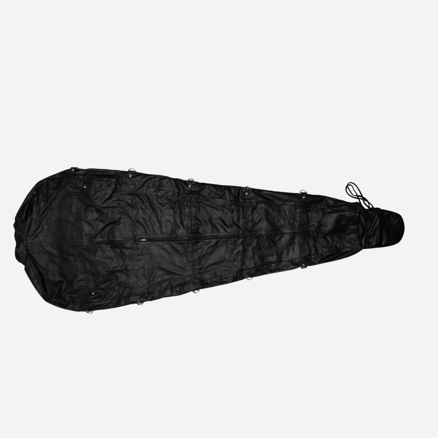 Explore our Premium Genuine Leather Sleep Sack a unique body bag crafted from top-quality leather. Featuring a stand-up collar with dual button closure, adjustable front lacing, and dual YKK zippers for easy wear. Professionally handmade with premium stitching, available in sizes S to 4XL, and custom options. Discover luxury and comfort today!