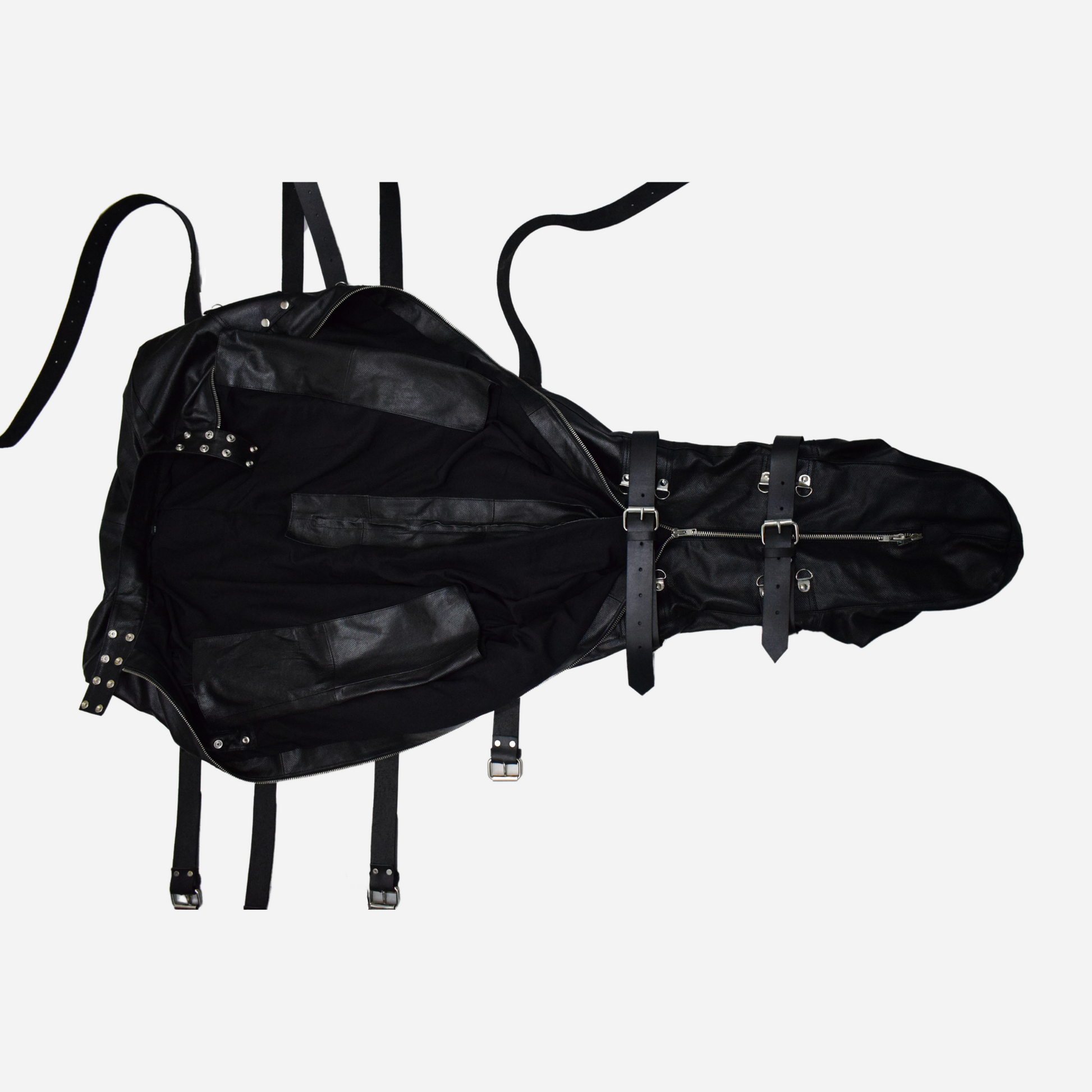 Body Bag, crafted from 100% genuine leather. Features a versatile 3-way YKK zipper, with lining options. It has adjustable belts all around the body. 