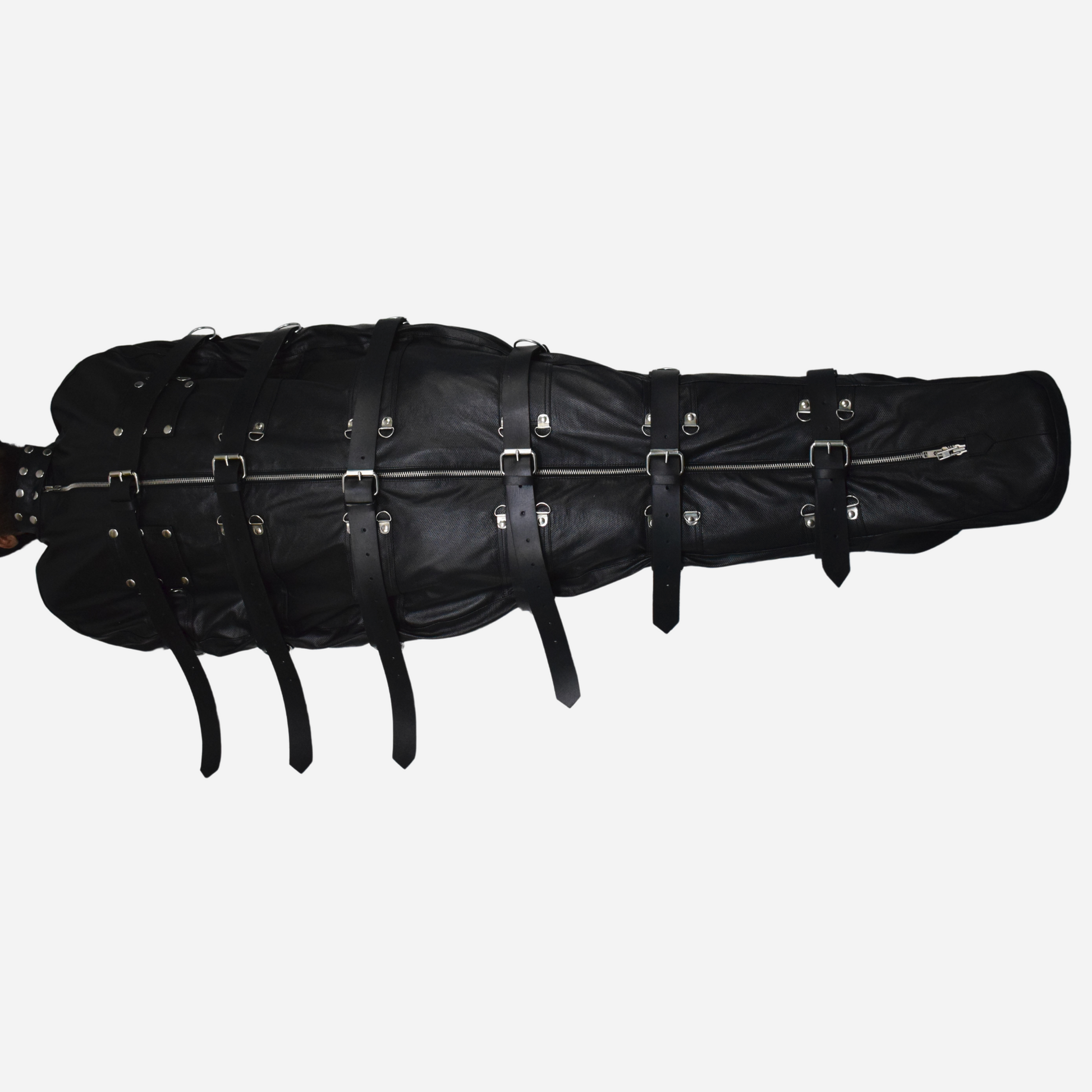 Body Bag, crafted from 100% genuine leather. Features a versatile 3-way YKK zipper, with lining options. It has adjustable belts all around the body. 