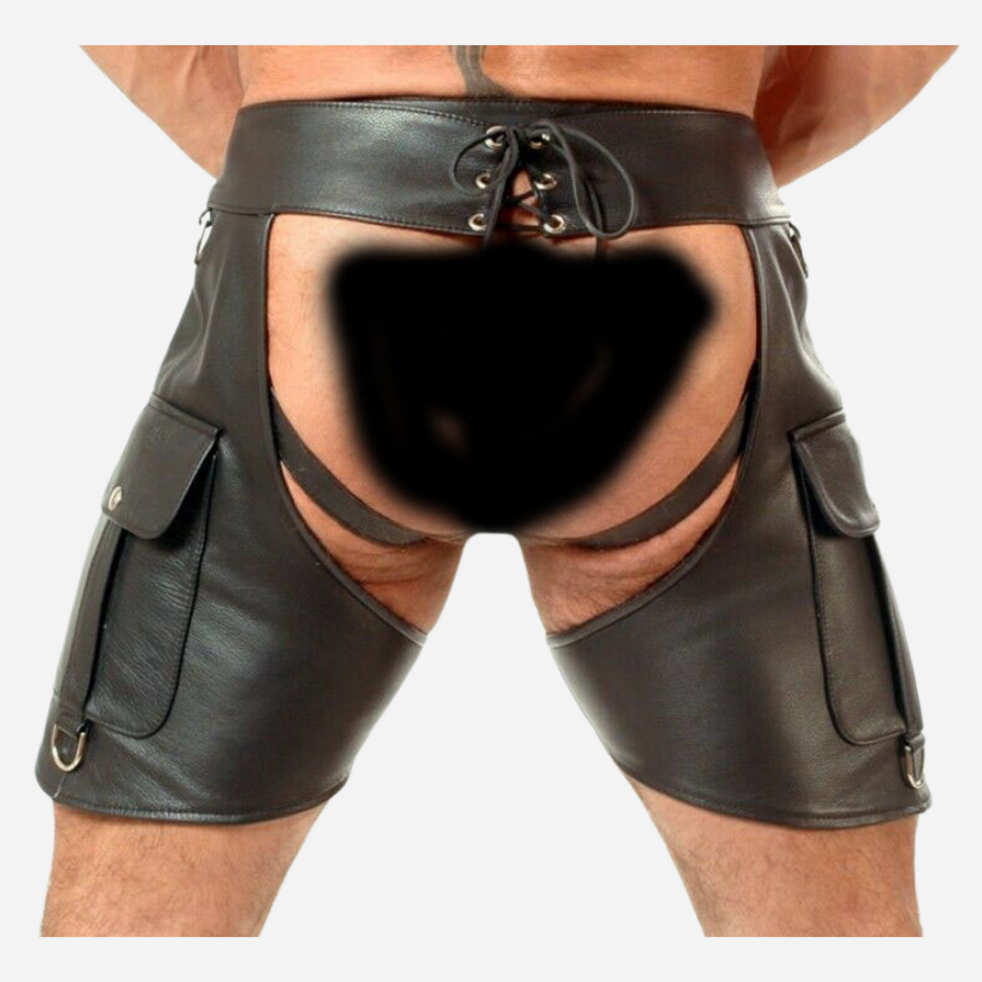 Shop our Men's Real Leather Chaps Shorts, designed for bikers. Made from high-quality leather, these stylish shorts feature cargo pockets for essentials, a comfort fit for mobility, and a detachable pouch. Available in all sizes with custom options. Enjoy a secure, perfect fit and ride in style!