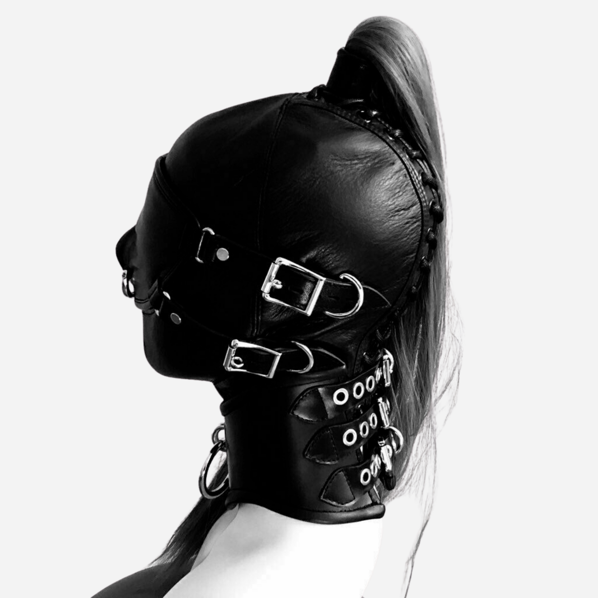 "Discover the ultimate in style and sensation with our premium Hood Mask. Perfect for BDSM, fetish, and sensory play, this adjustable mask offers comfort and versatility. Made from high-quality materials, it enhances your kink experience and adds a touch of elegance. Shop now for unique bondage gear."